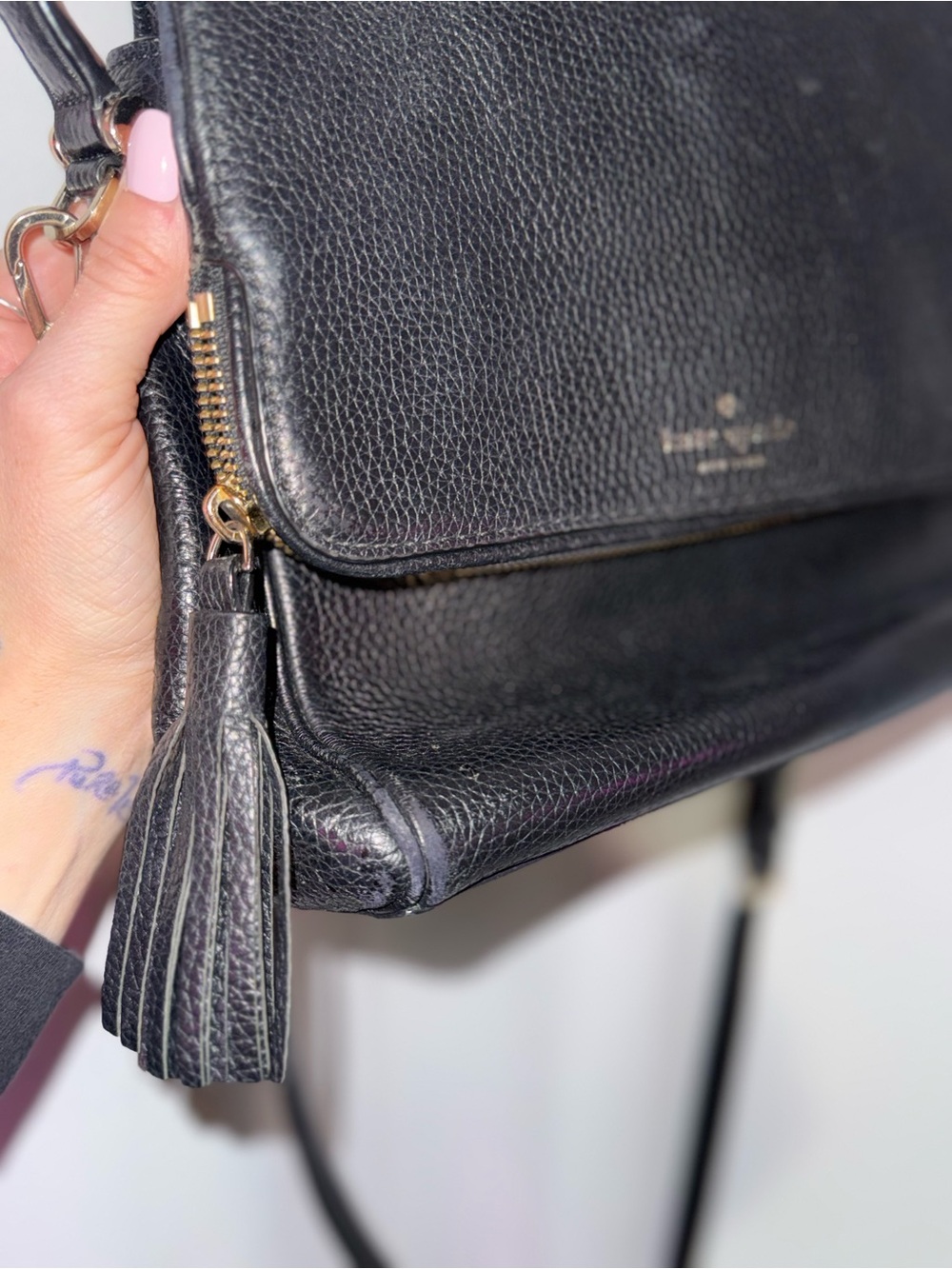 kate spade Black Pebbled Leather Crossbody with Tassel